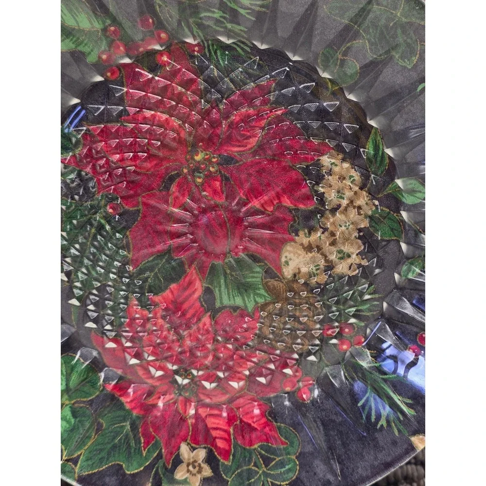 Christmas Poinsettia‎ Glass Decorative Plate Holiday Floral 8